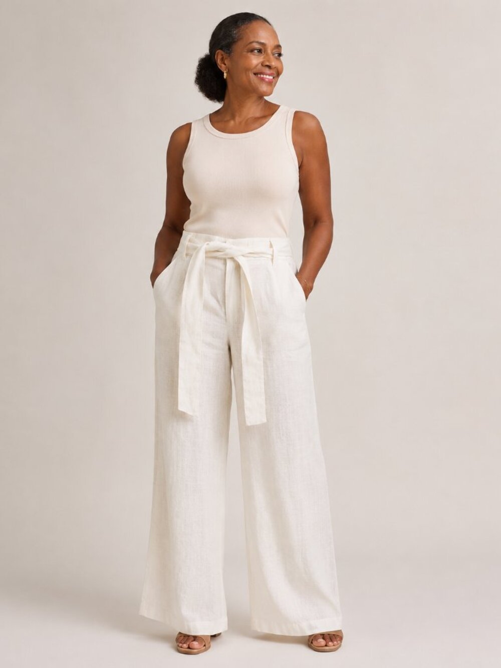Banana Republic High Waist Linen Wide Leg Tie Waist Career Pants Size 12L